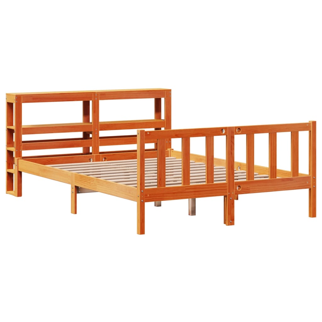 vidaXL Estructura cama con cabecero madera pino marrón cera 120x190 cm