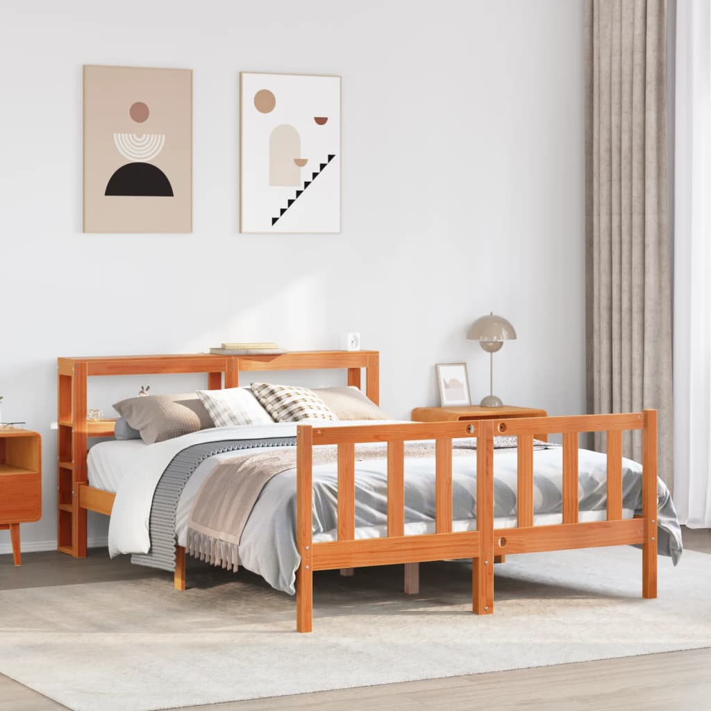 vidaXL Estructura cama con cabecero madera pino marrón cera 120x190 cm