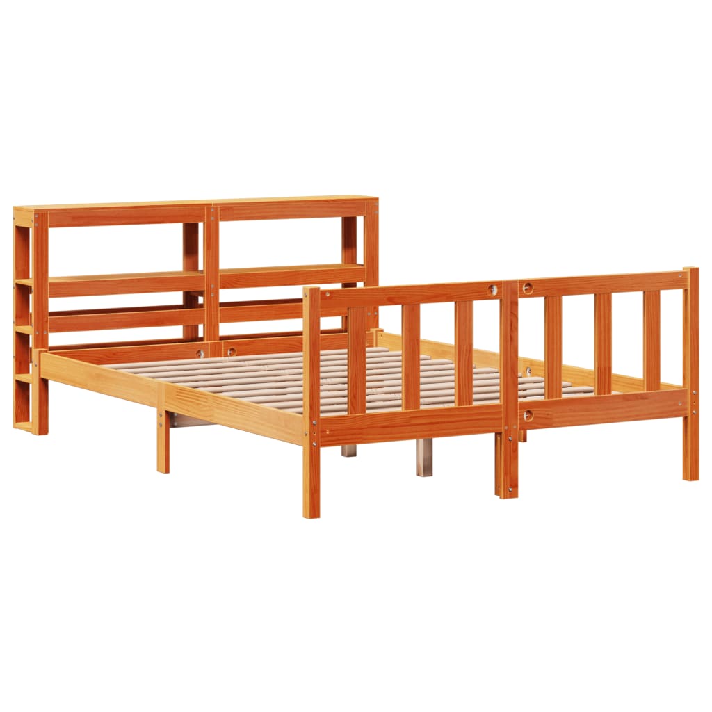 vidaXL Estructura cama con cabecero madera pino marrón cera 140x190 cm