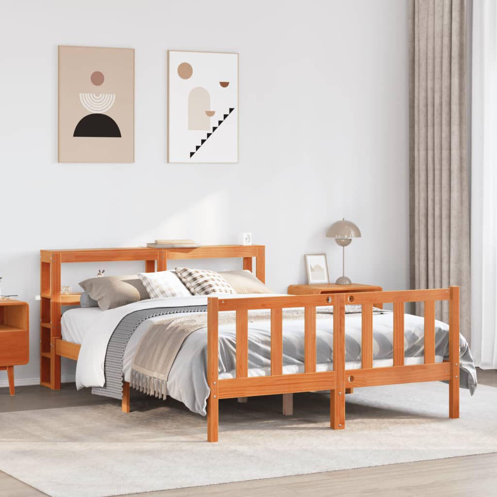 vidaXL Estructura cama con cabecero madera pino marrón cera 140x190 cm