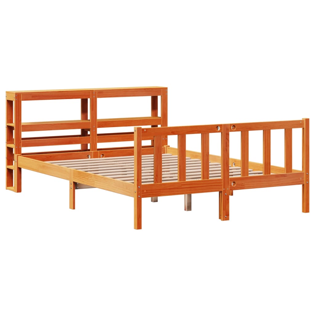 vidaXL Estructura cama con cabecero madera pino marrón cera 160x200 cm