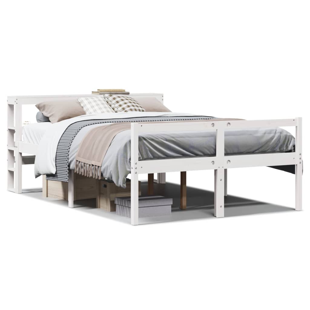 vidaXL Cama personas mayores cabecero madera maciza blanco 120x200 cm