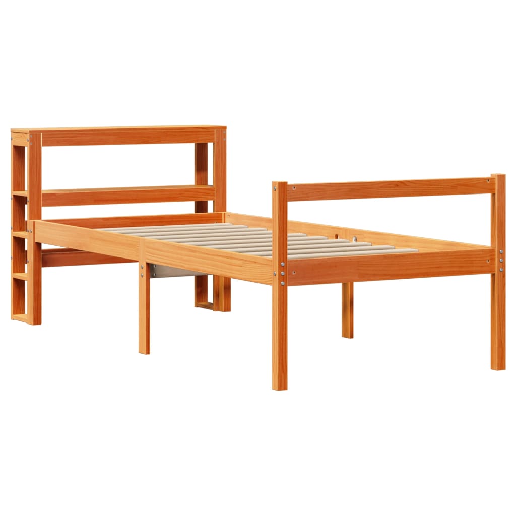 vidaXL Estructura cama con cabecero madera pino marrón cera 75x190 cm