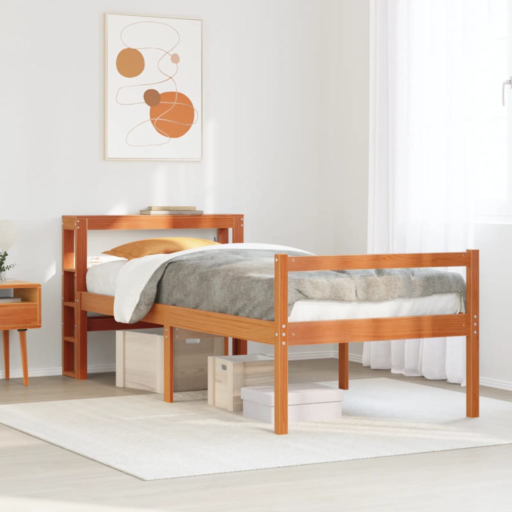 vidaXL Estructura cama con cabecero madera pino marrón cera 75x190 cm