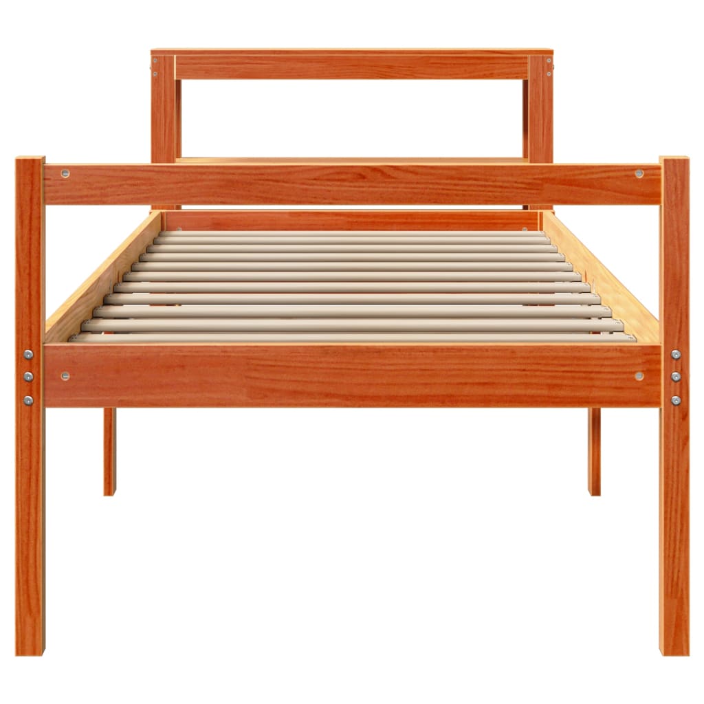 vidaXL Estructura cama con cabecero madera pino marrón cera 75x190 cm