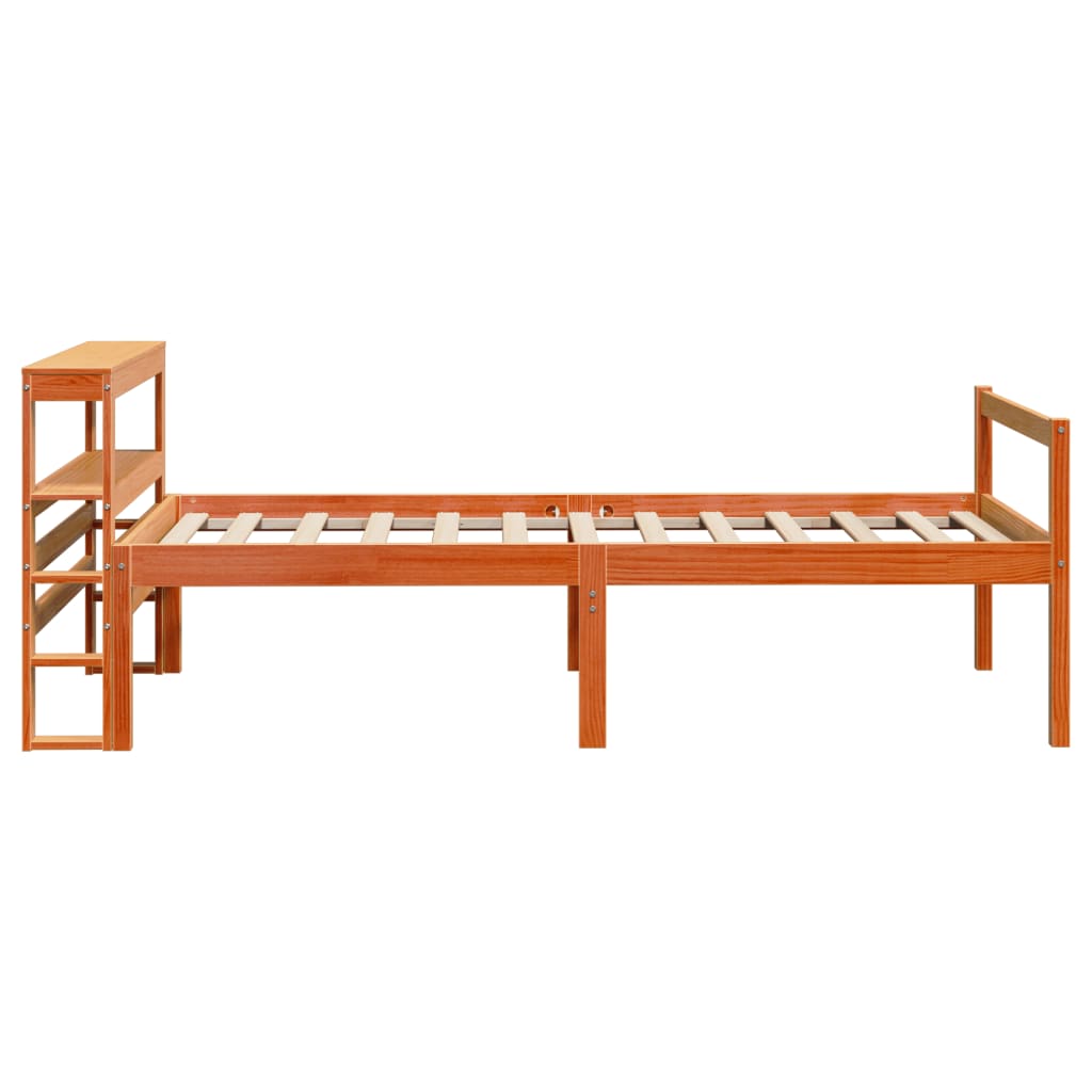 vidaXL Estructura cama con cabecero madera pino marrón cera 75x190 cm