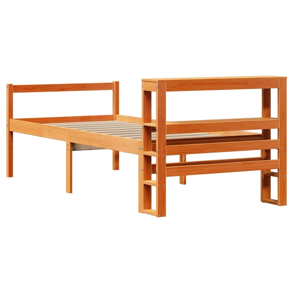 vidaXL Estructura cama con cabecero madera pino marrón cera 75x190 cm