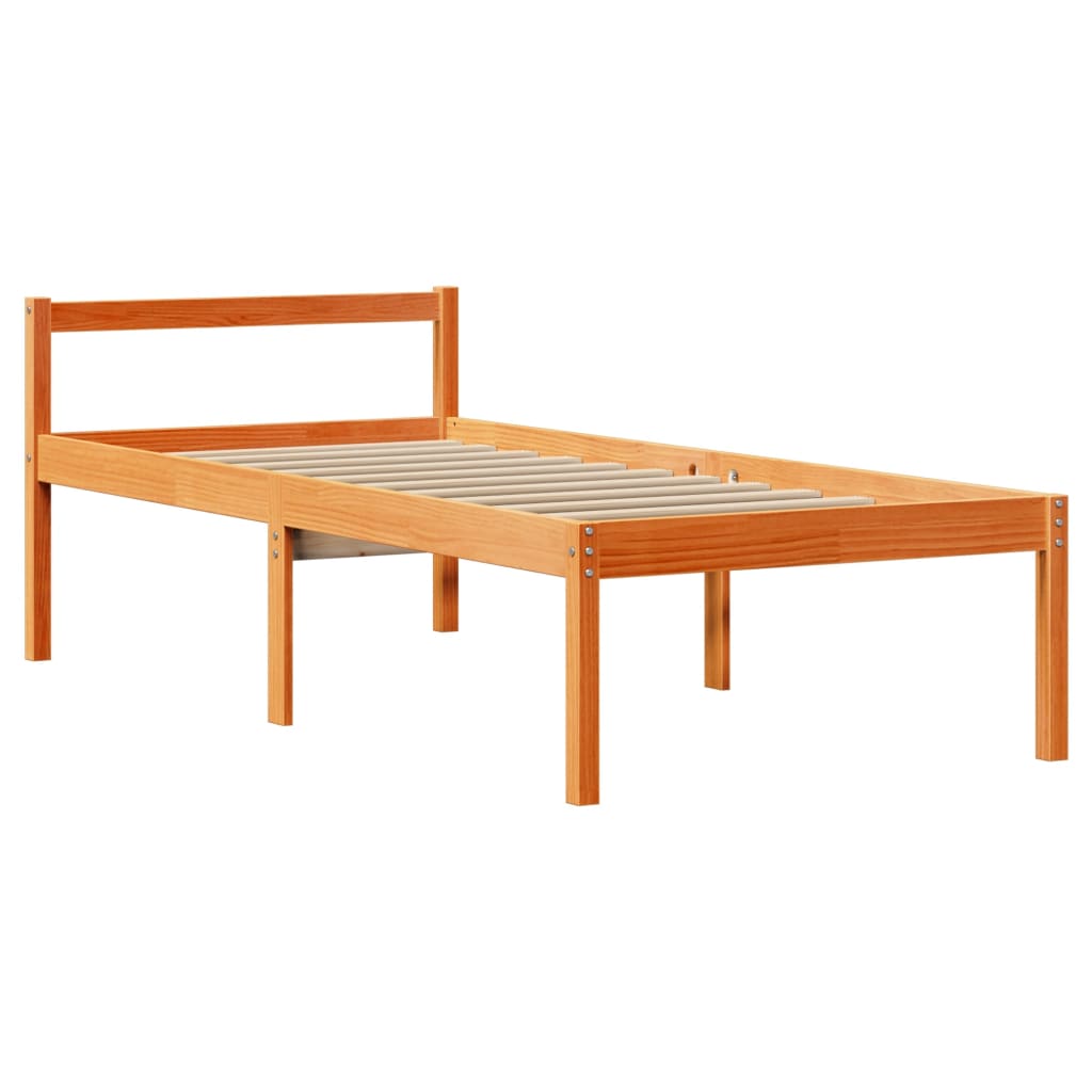 vidaXL Estructura cama con cabecero madera pino marrón cera 75x190 cm