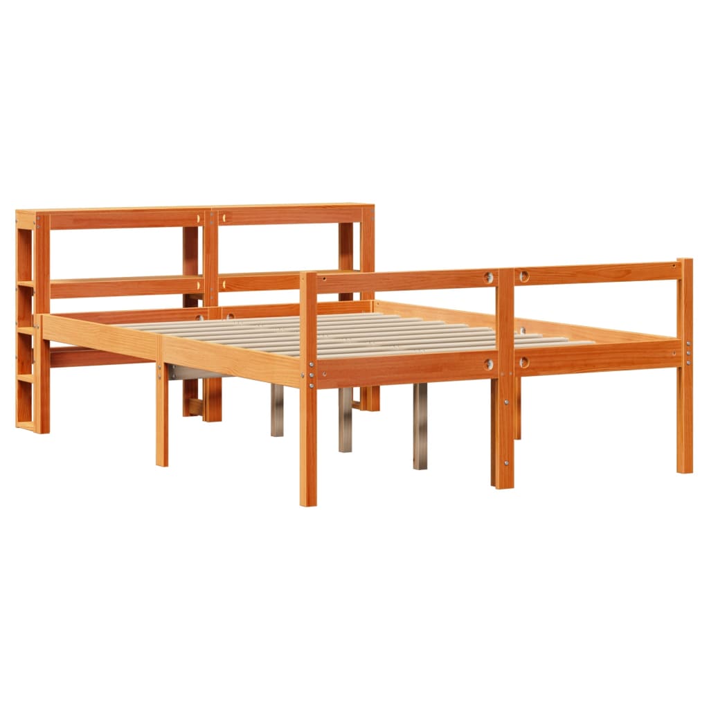 vidaXL Estructura cama con cabecero madera pino marrón cera 120x190 cm