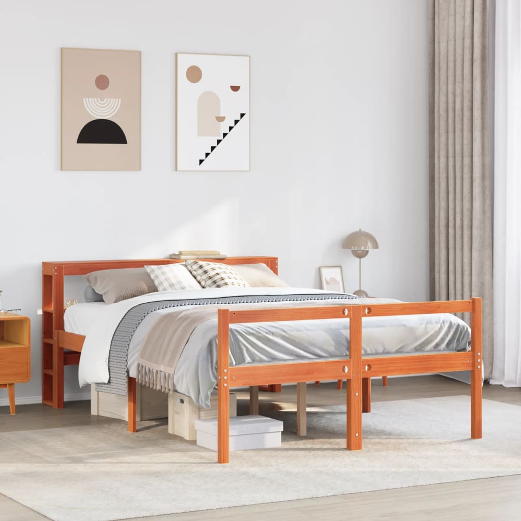 vidaXL Estructura cama con cabecero madera pino marrón cera 120x190 cm