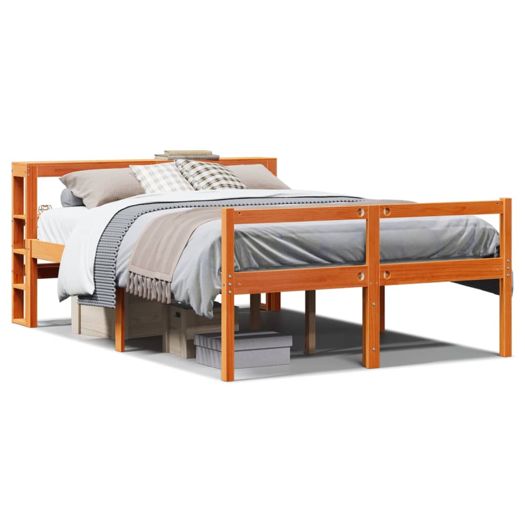 vidaXL Estructura cama con cabecero madera pino marrón cera 120x190 cm