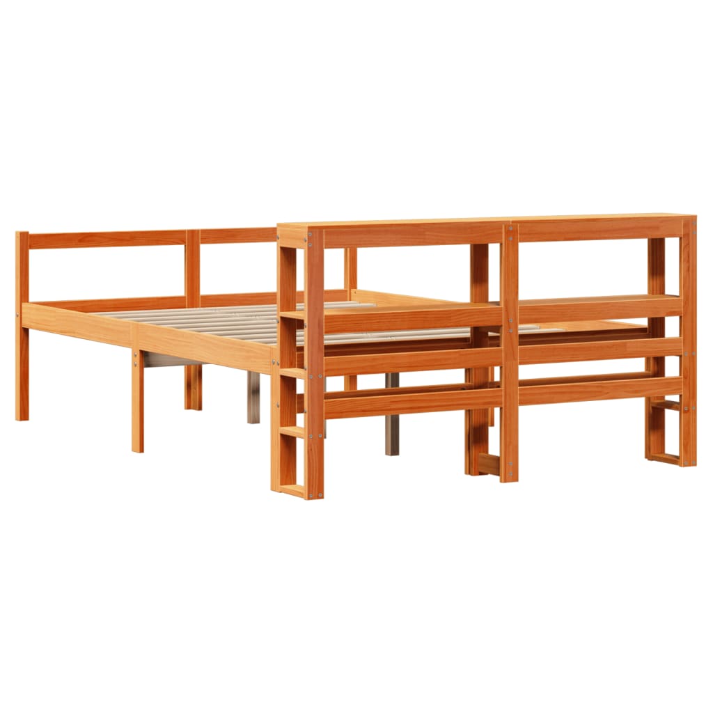 vidaXL Estructura cama con cabecero madera pino marrón cera 135x190 cm