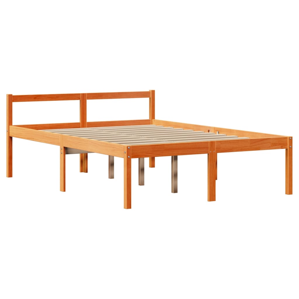 vidaXL Estructura cama con cabecero madera pino marrón cera 135x190 cm