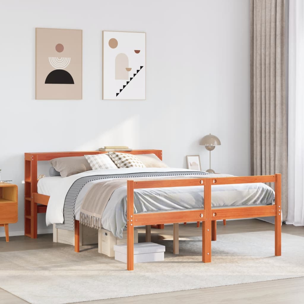 vidaXL Estructura cama con cabecero madera pino marrón cera 140x190 cm