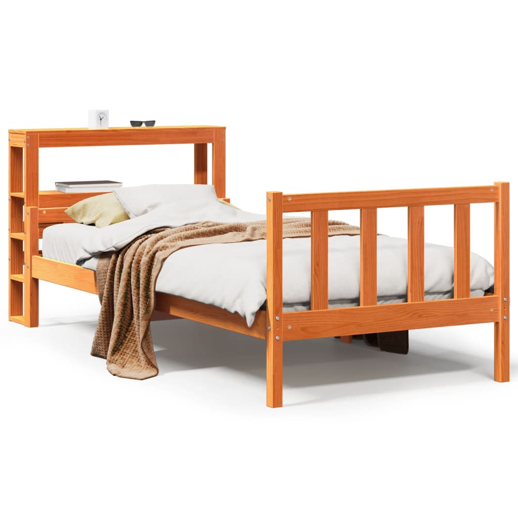 vidaXL Estructura cama con cabecero madera pino marrón cera 75x190 cm