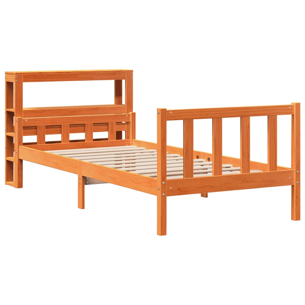 vidaXL Estructura cama con cabecero madera pino marrón cera 75x190 cm