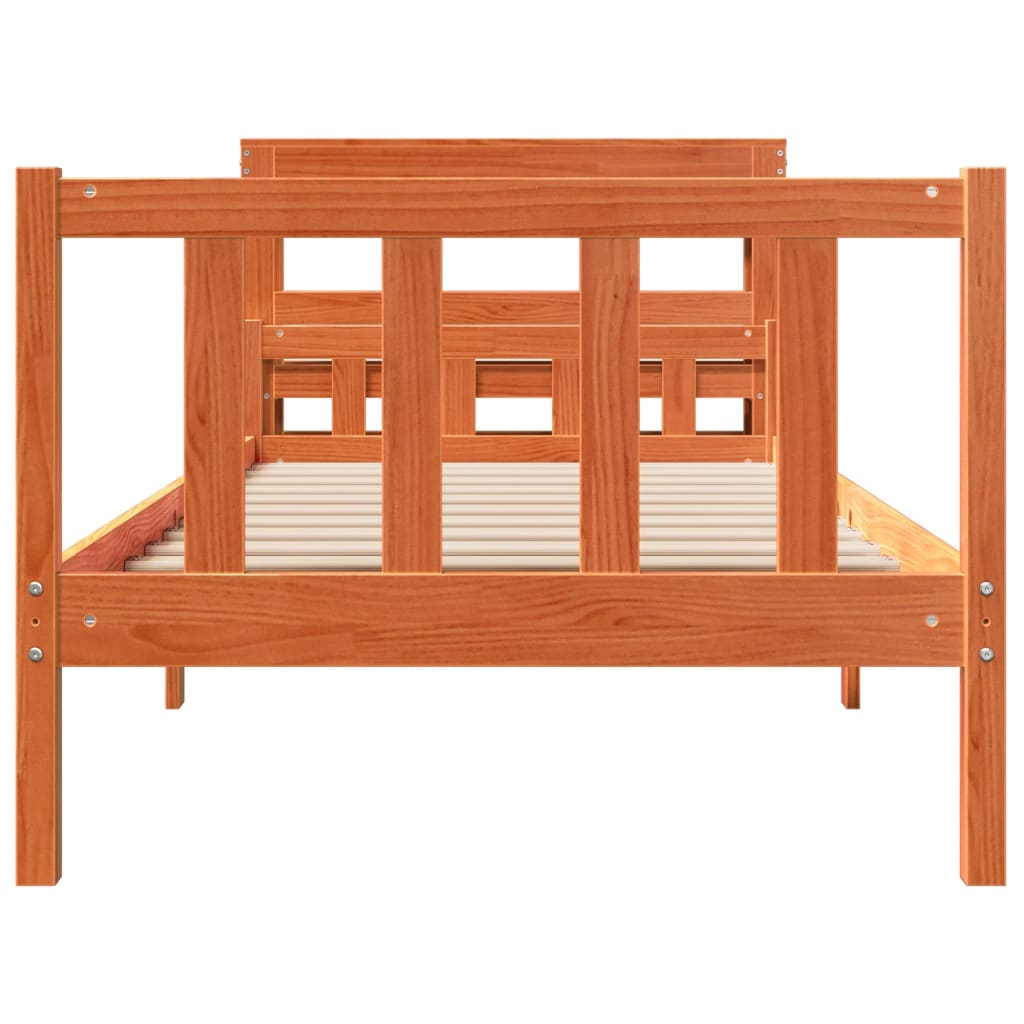 vidaXL Estructura cama con cabecero madera pino marrón cera 75x190 cm