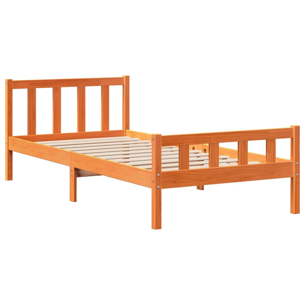 vidaXL Estructura cama con cabecero madera pino marrón cera 75x190 cm