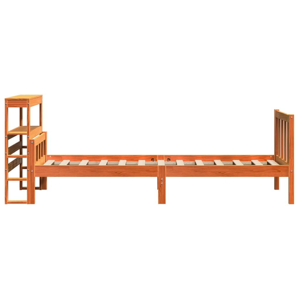 vidaXL Estructura cama con cabecero madera pino marrón cera 75x190 cm