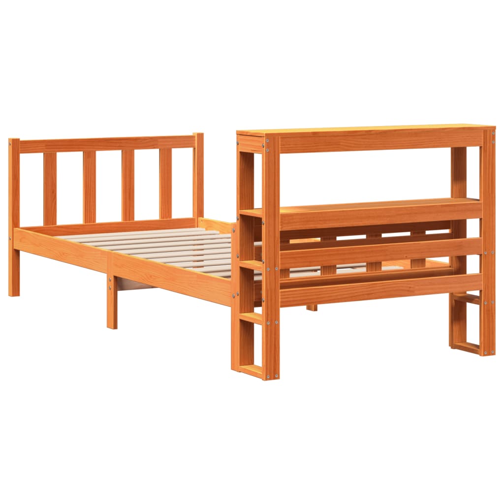 vidaXL Estructura cama con cabecero madera pino marrón cera 75x190 cm