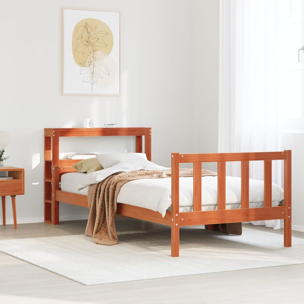 vidaXL Estructura cama con cabecero madera pino marrón cera 75x190 cm