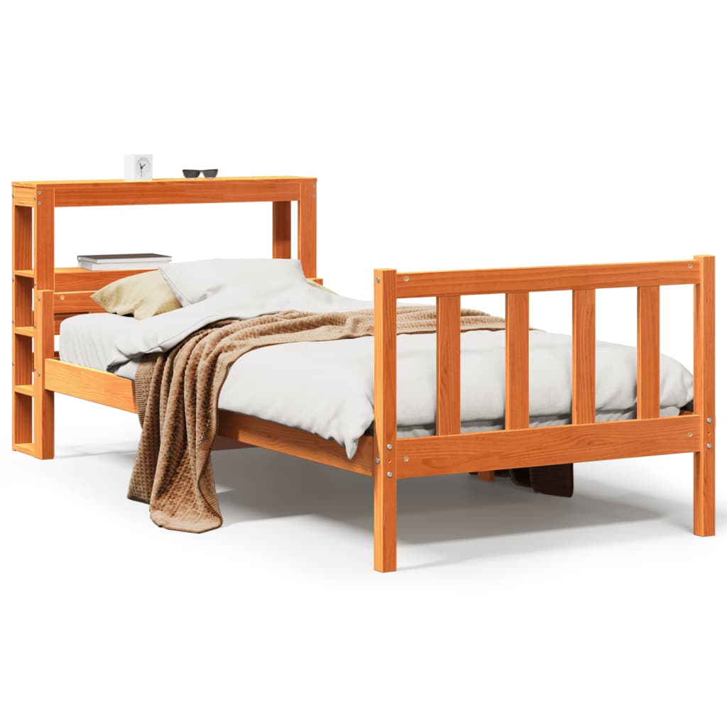 vidaXL Estructura cama con cabecero madera pino marrón cera 90x190 cm