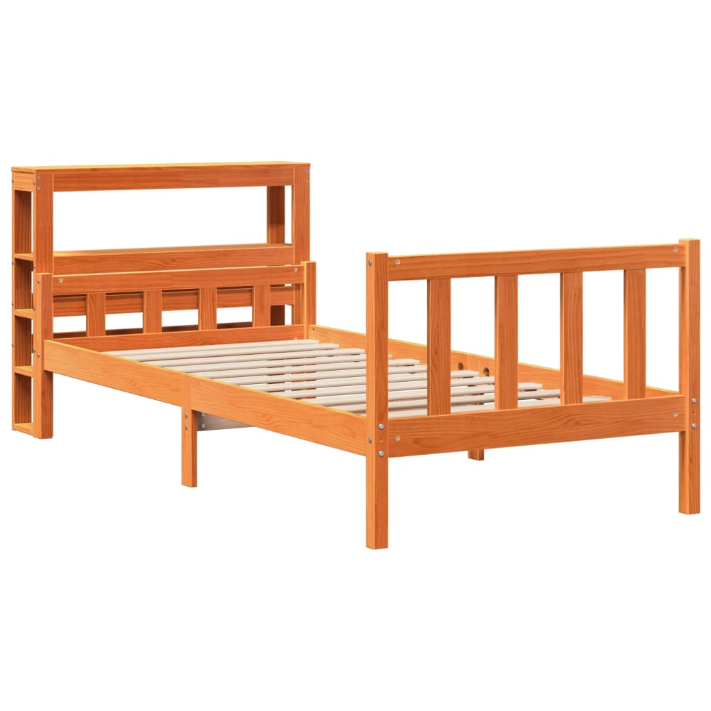 vidaXL Estructura cama con cabecero madera pino marrón cera 90x190 cm