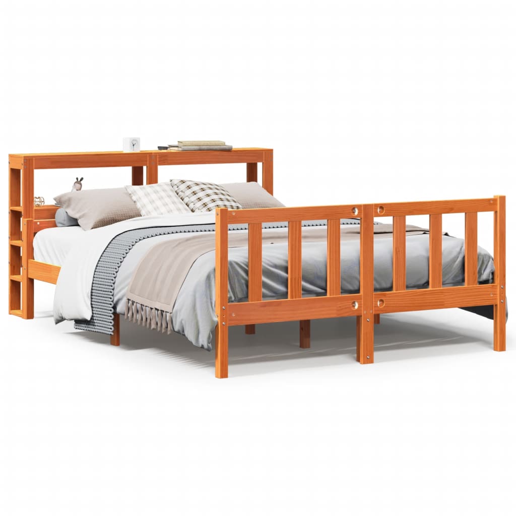 vidaXL Estructura cama con cabecero madera pino marrón cera 150x200 cm