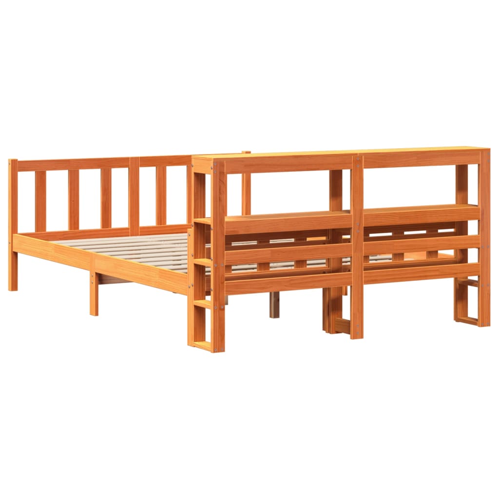 vidaXL Estructura cama con cabecero madera pino marrón cera 150x200 cm