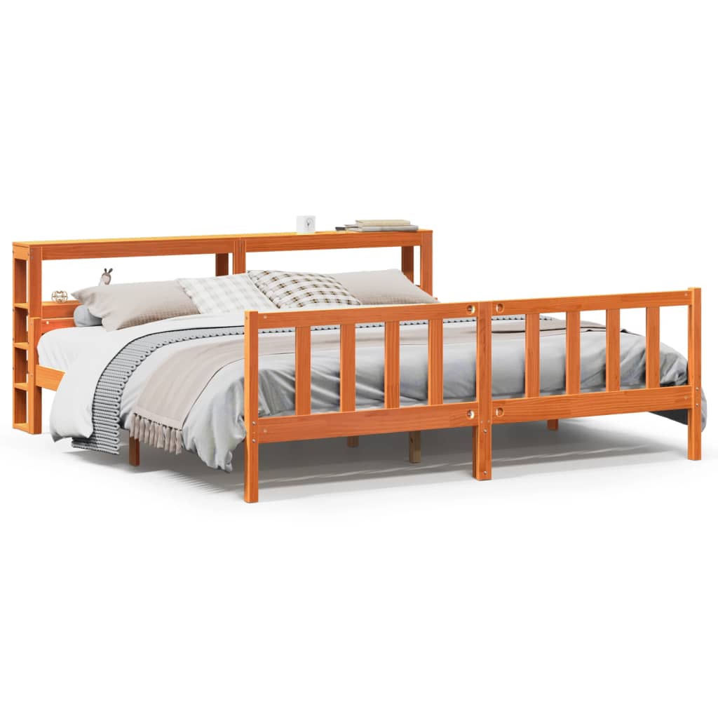 vidaXL Estructura cama con cabecero madera pino marrón cera 180x200 cm