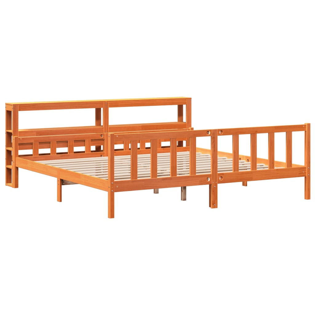 vidaXL Estructura cama con cabecero madera pino marrón cera 180x200 cm