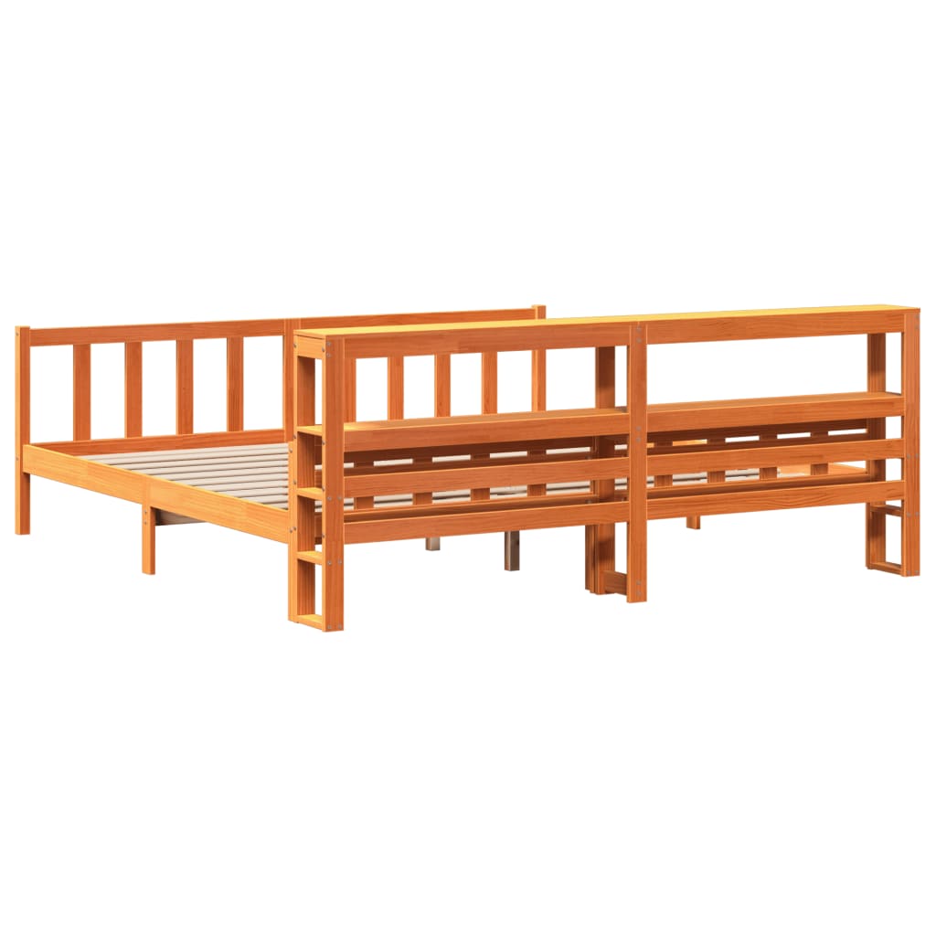 vidaXL Estructura cama con cabecero madera pino marrón cera 180x200 cm