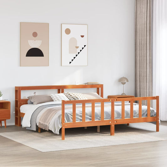 vidaXL Estructura cama con cabecero madera pino marrón cera 180x200 cm