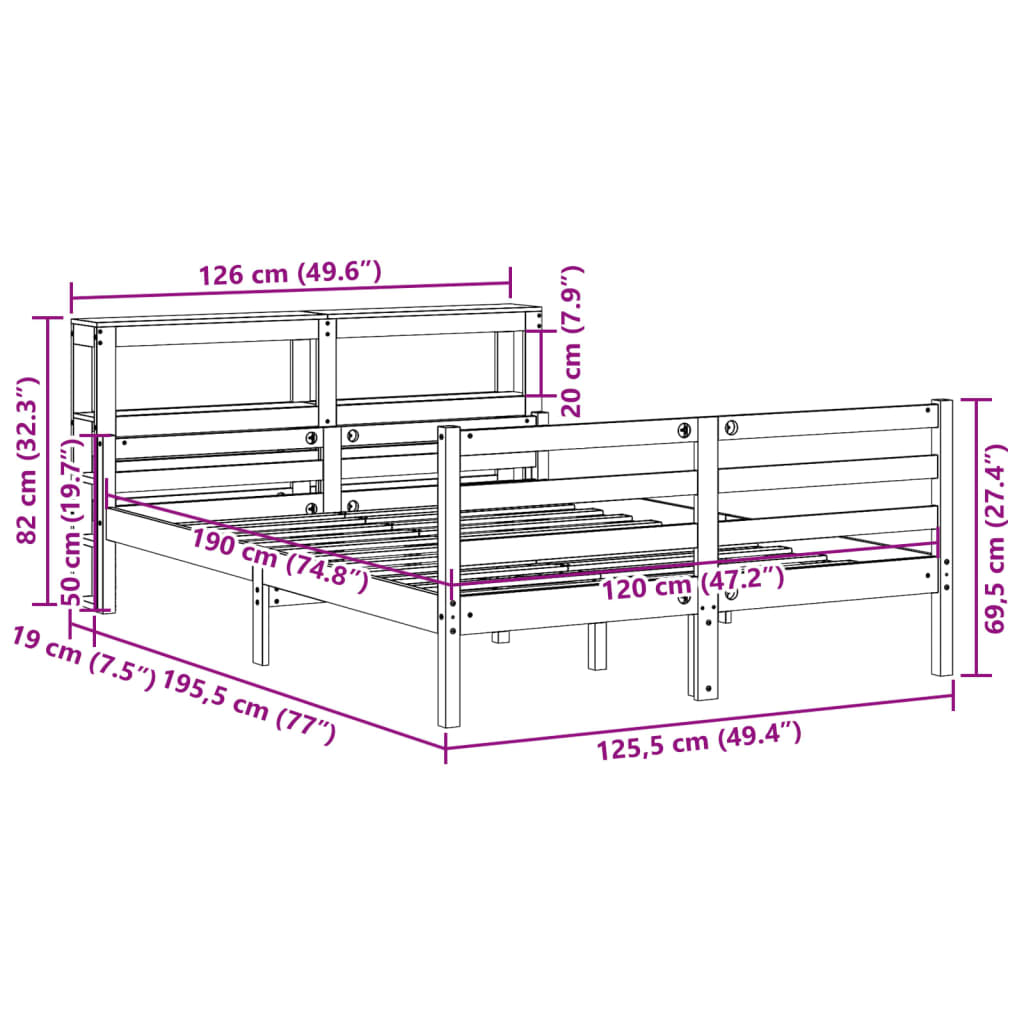 vidaXL Estructura de cama con cabecero madera maciza pino 120x190 cm