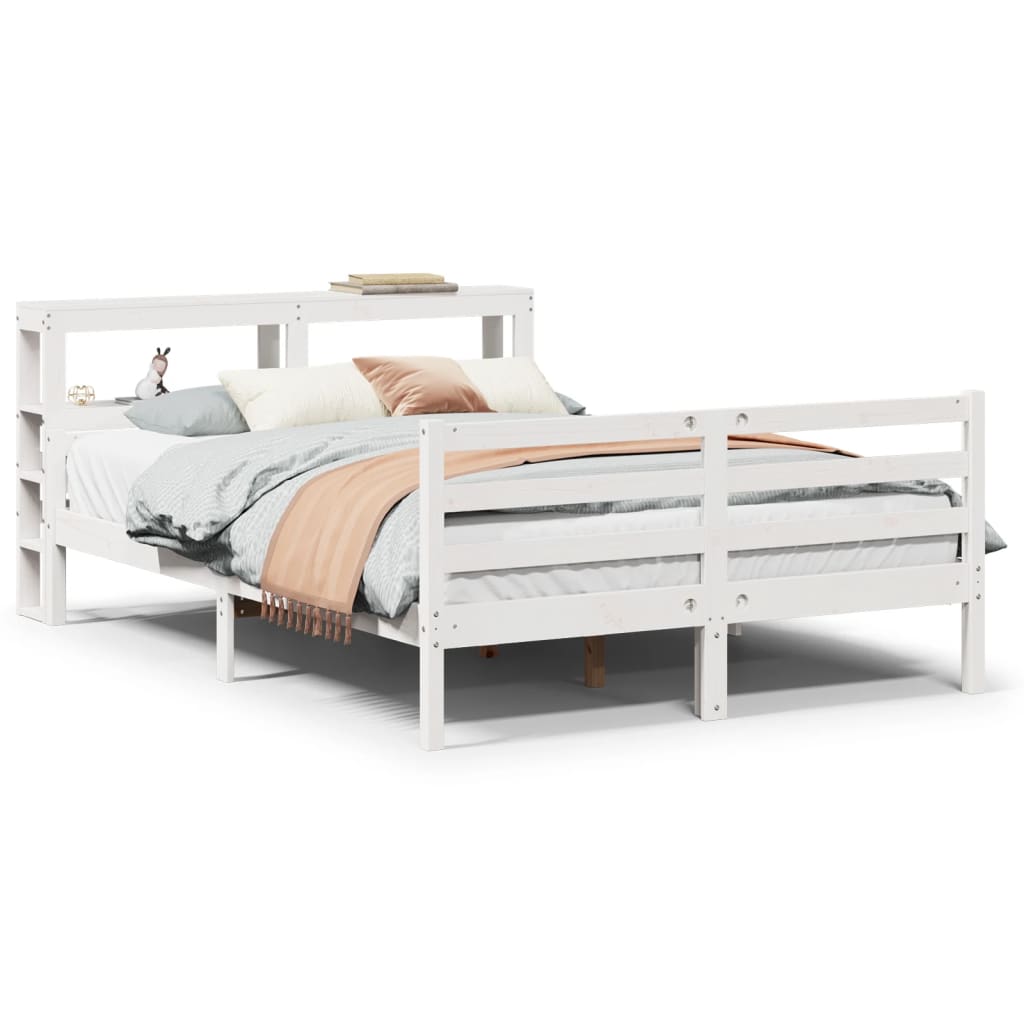 vidaXL Estructura de cama con cabecero madera pino blanco 120x190 cm