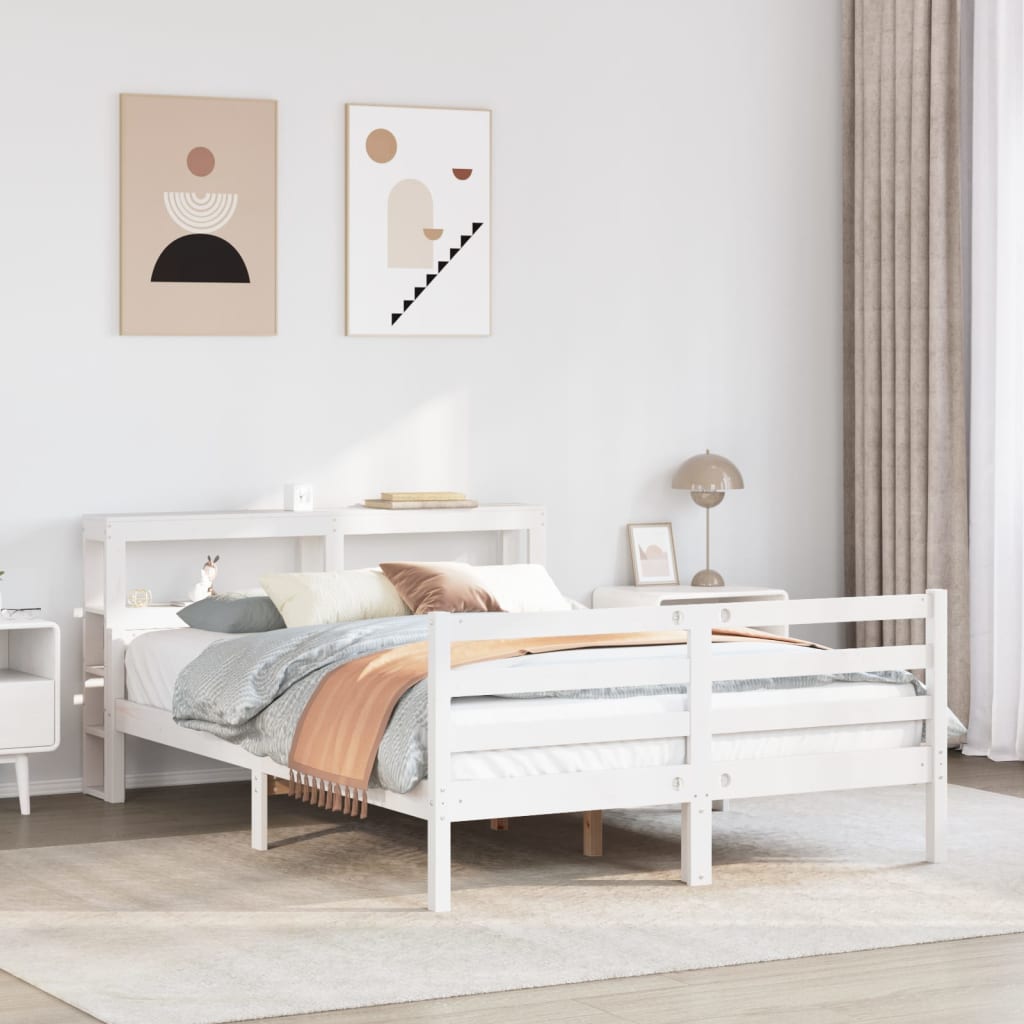 vidaXL Estructura de cama con cabecero madera pino blanco 120x190 cm