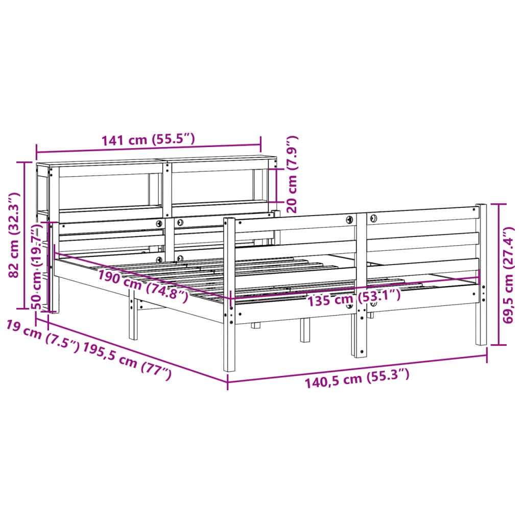 vidaXL Estructura de cama con cabecero madera pino blanco 135x190 cm