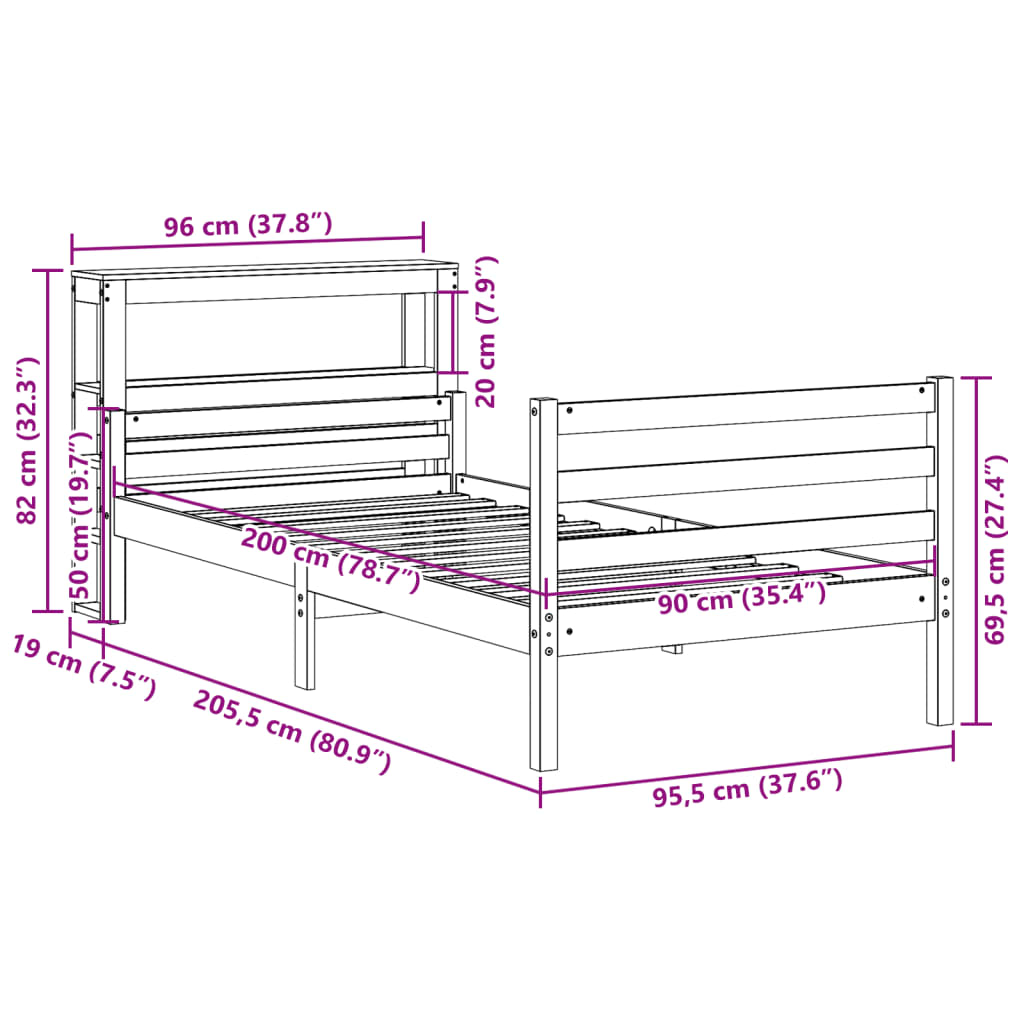 vidaXL Estructura de cama con cabecero sin colchón blanco 90x200 cm