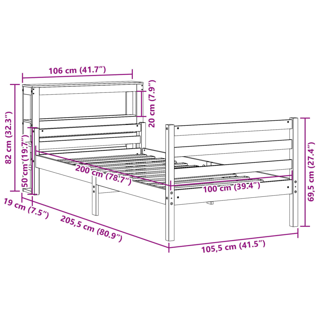 vidaXL Estructura de cama con cabecero madera maciza pino 100x200 cm