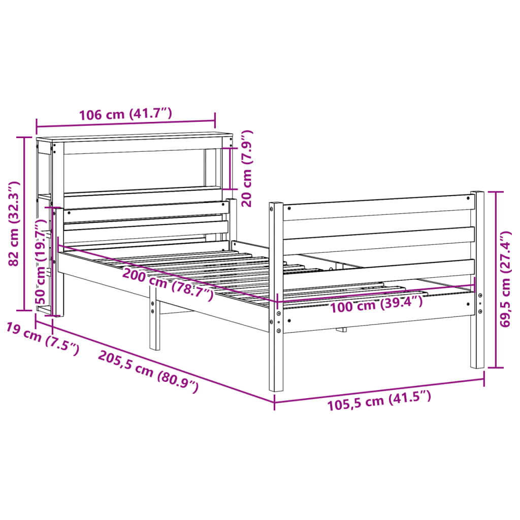 vidaXL Estructura de cama con cabecero sin colchón blanco 100x200 cm