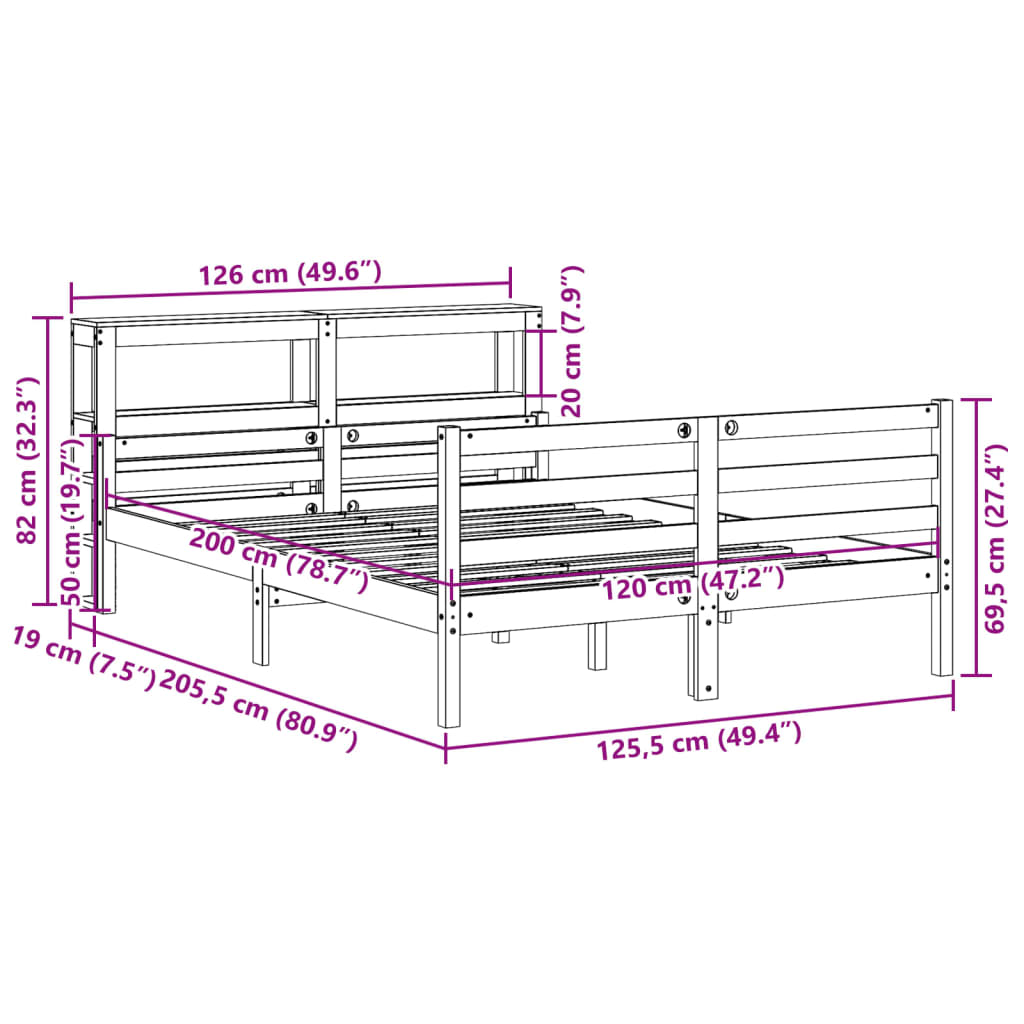 vidaXL Estructura de cama con cabecero madera maciza pino 120x200 cm