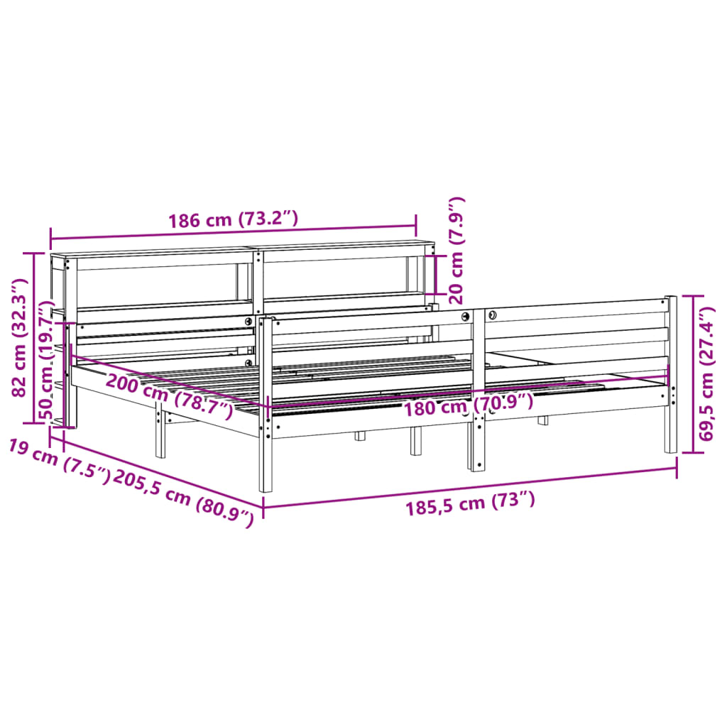 vidaXL Estructura de cama con cabecero sin colchón blanco 180x200 cm