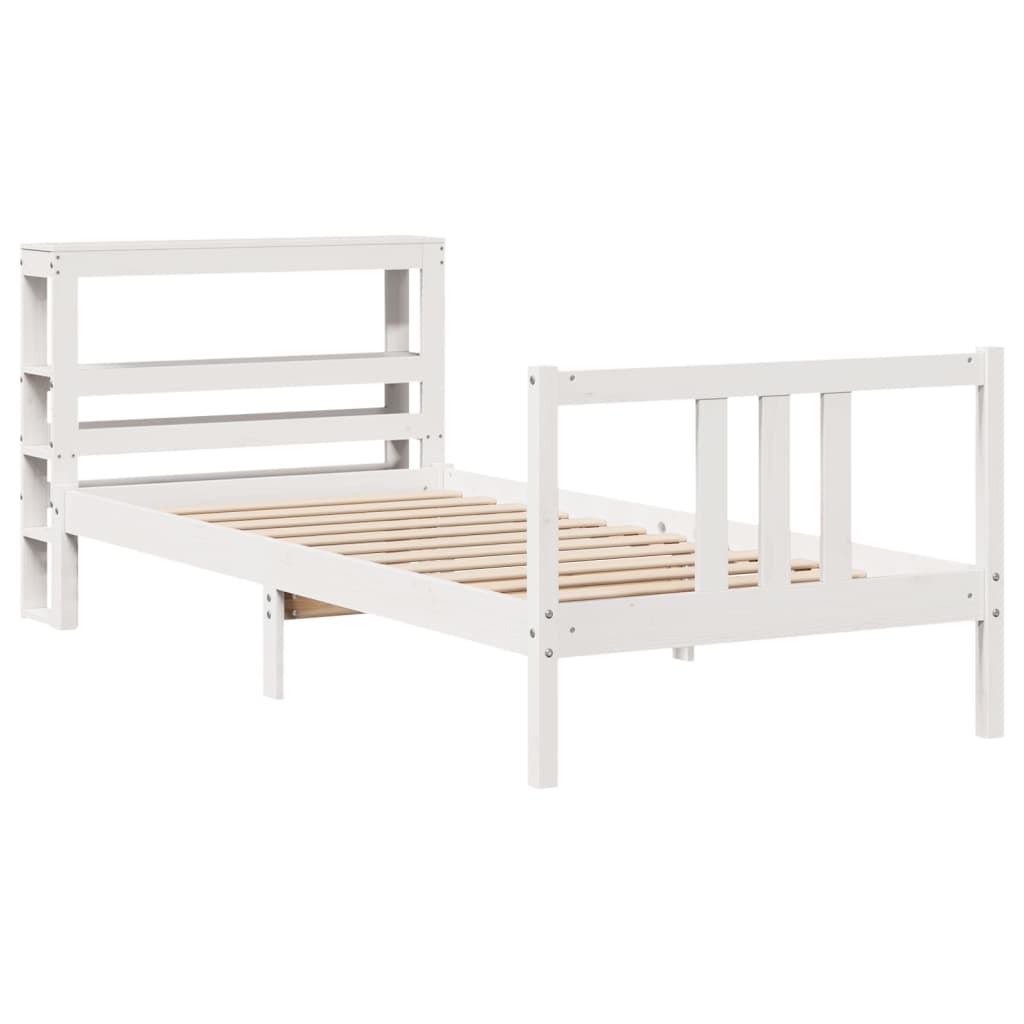 vidaXL Estructura de cama con cabecero sin colchón blanco 90x200 cm