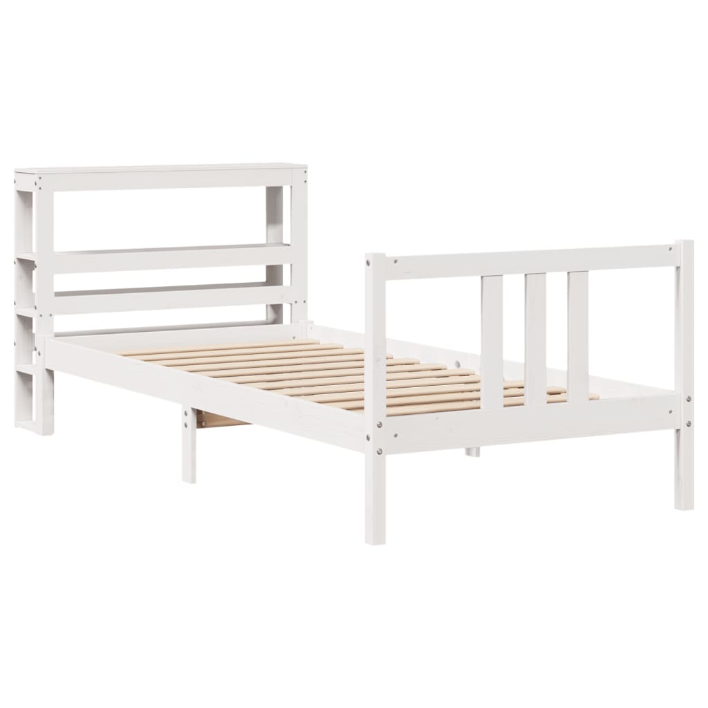 vidaXL Estructura de cama con cabecero sin colchón blanco 100x200 cm