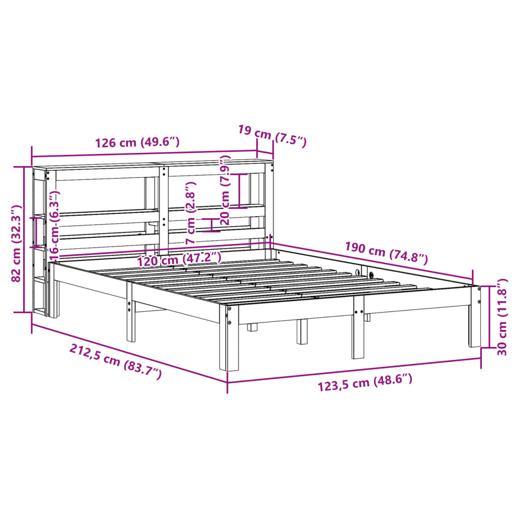 vidaXL Estructura de cama con cabecero madera maciza pino 120x190 cm