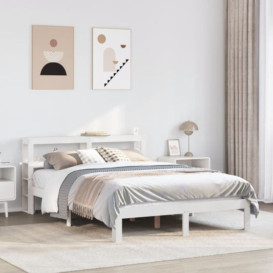 vidaXL Estructura de cama con cabecero madera pino blanco 120x190 cm