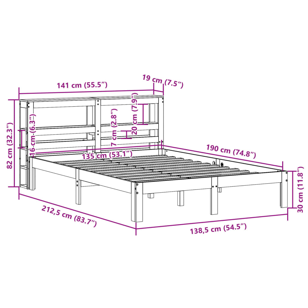 vidaXL Estructura de cama con cabecero madera maciza pino 135x190 cm