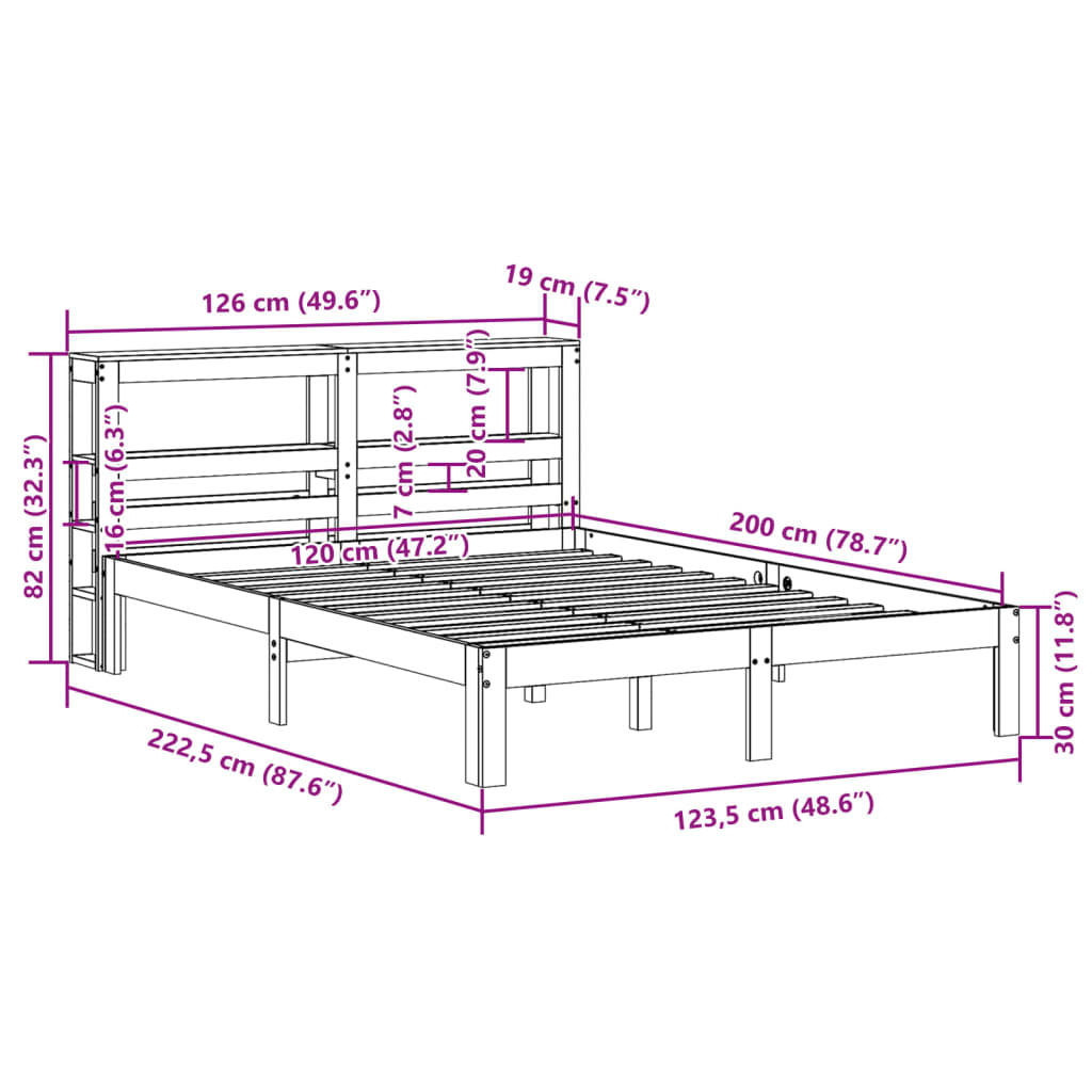 vidaXL Estructura de cama con cabecero madera maciza pino 120x200 cm