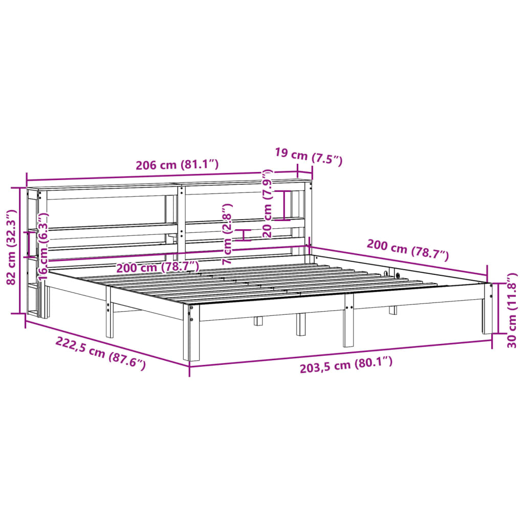 vidaXL Estructura de cama con cabecero madera maciza de pino 200x200cm