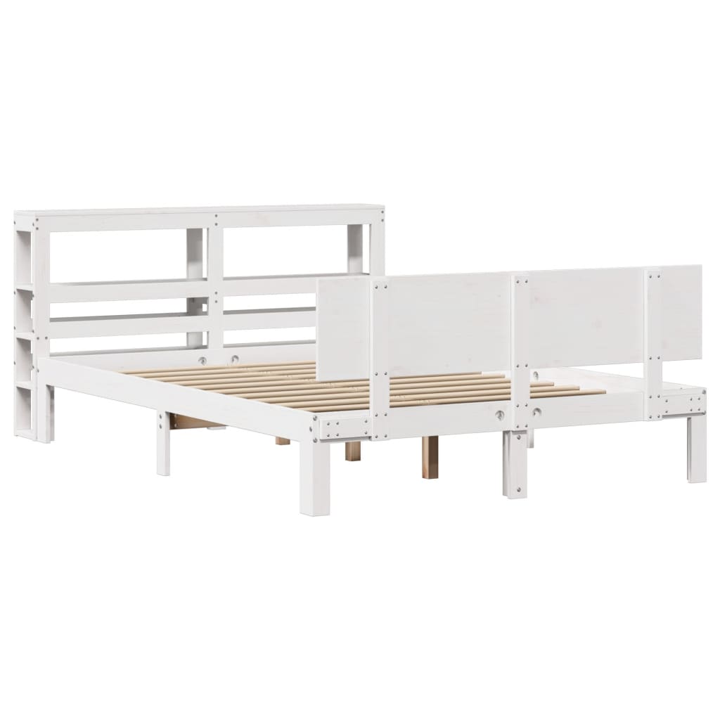 vidaXL Estructura de cama con cabecero madera pino blanco 135x190 cm